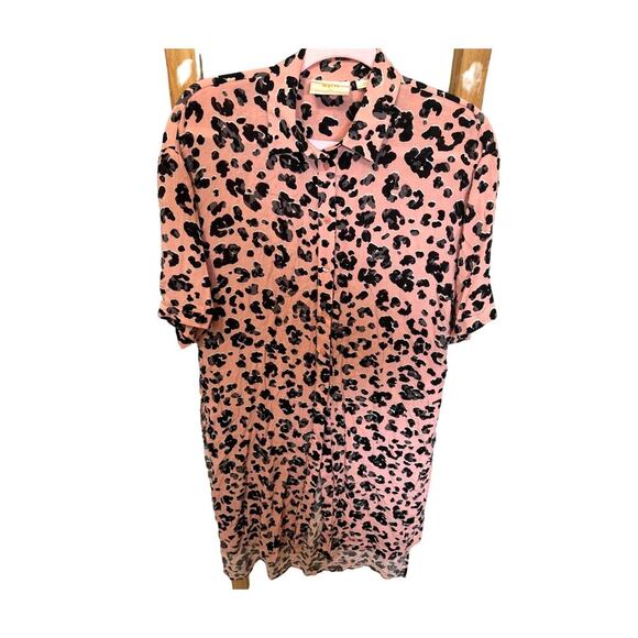 Maeve By Anthropologie Rita Blouse Tunic Leopard Print Pink Black Size Small - Picture 3 of 11